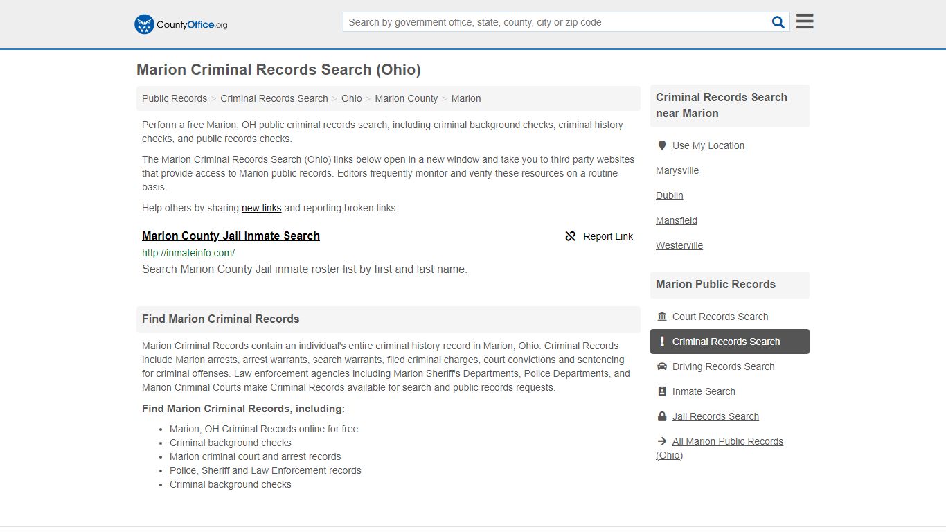 Marion Criminal Records Search (Ohio) - countyoffice.org