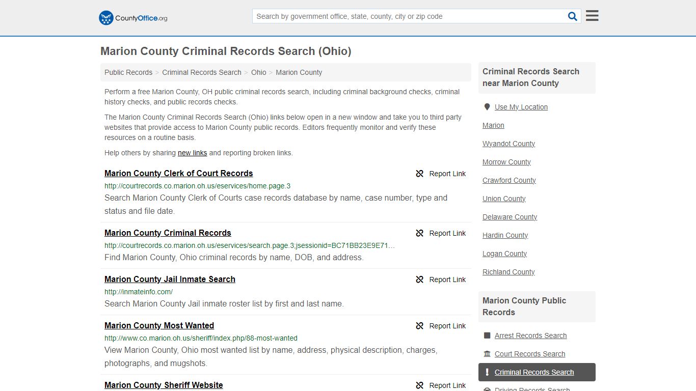 Marion County Criminal Records Search (Ohio) - County Office